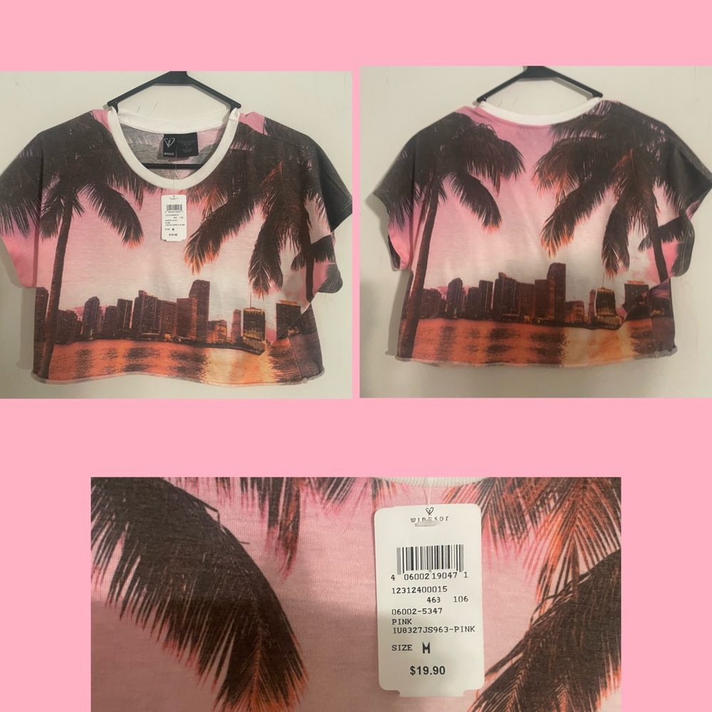 NWT graphic sunset crop top.